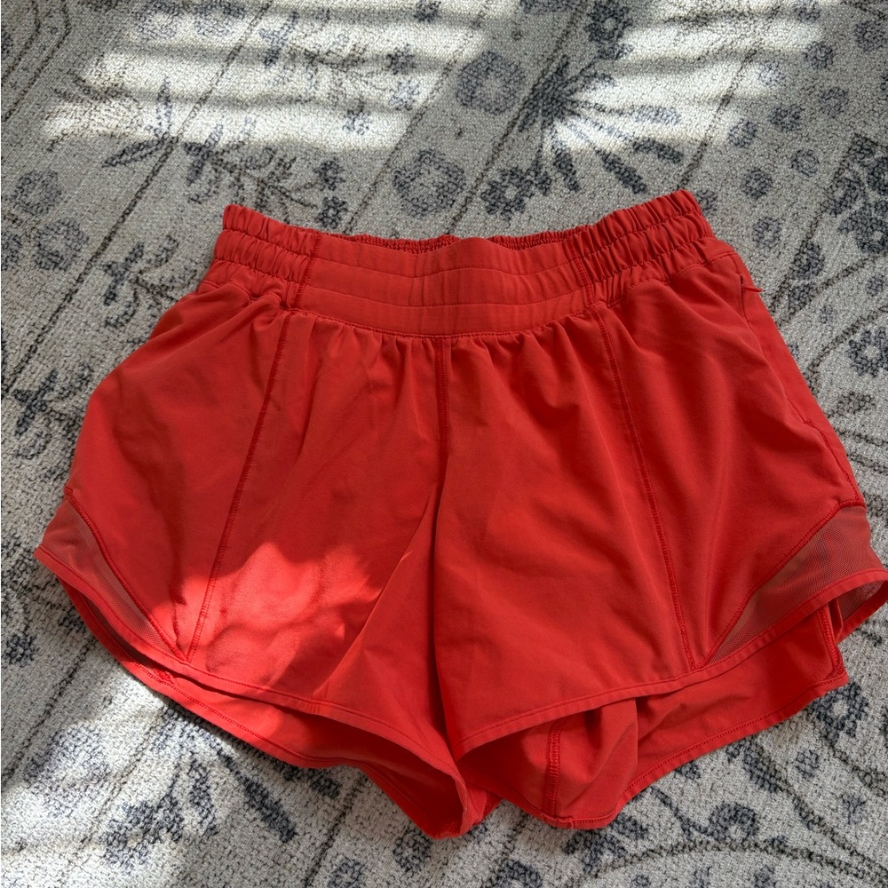 lululemon athletica Vibrant Red/pink Hotty Hot 4” length high rise